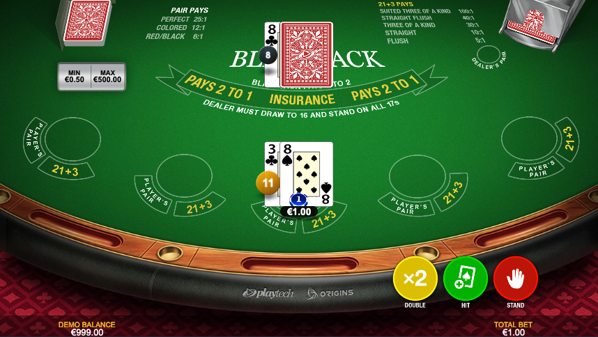 Premium Blackjack screenshot showing hard 11 against 8